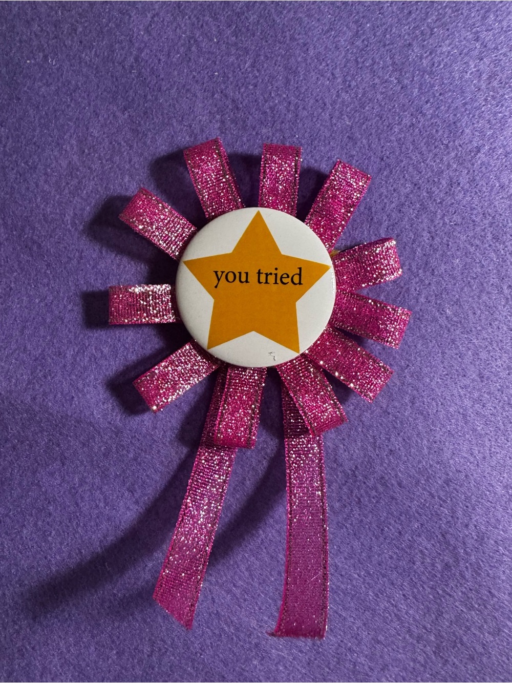 Pink Glitter "You Tried" Rosette Ribbon Acessory